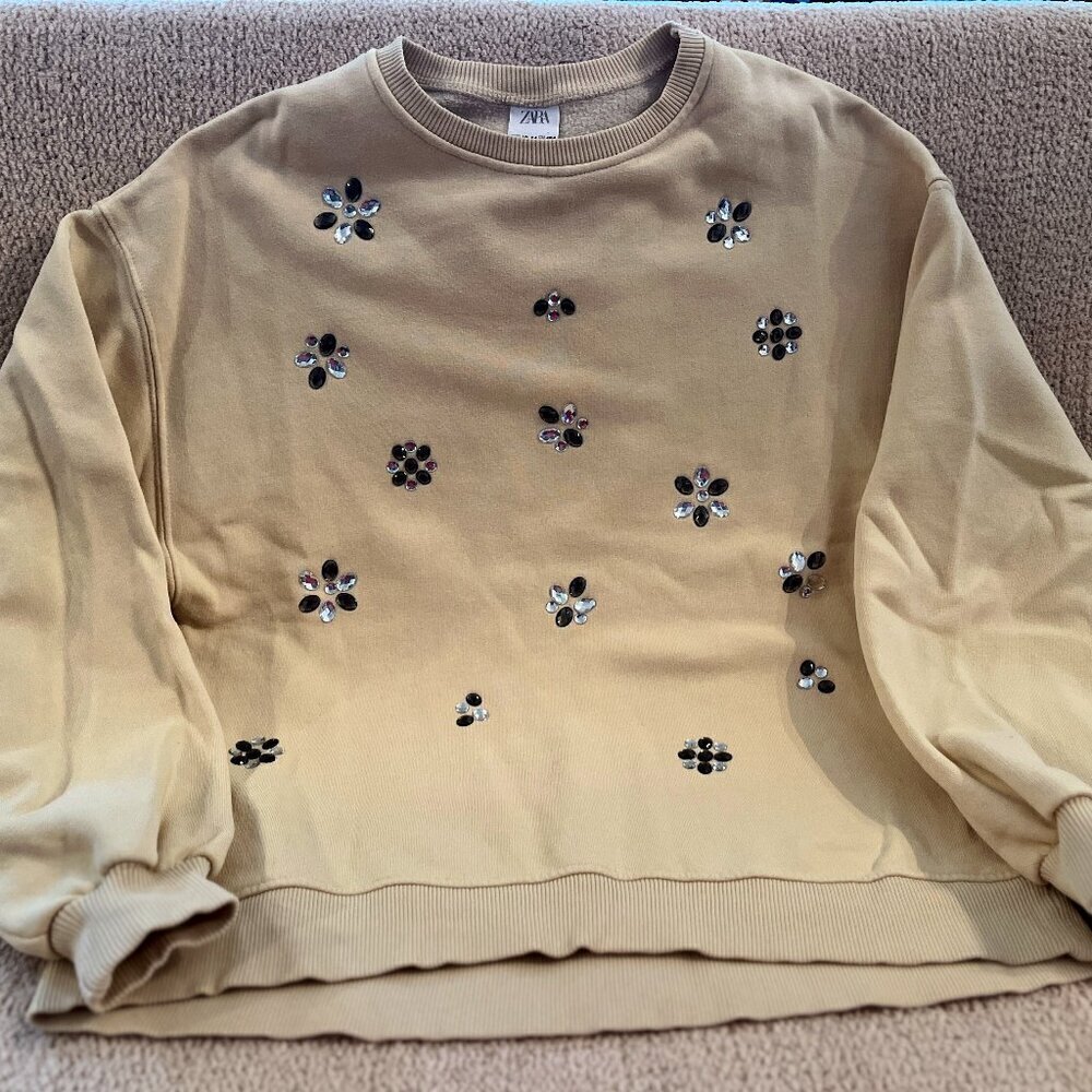 Zara Beige Embellished Girl's Sweater Size 13-14